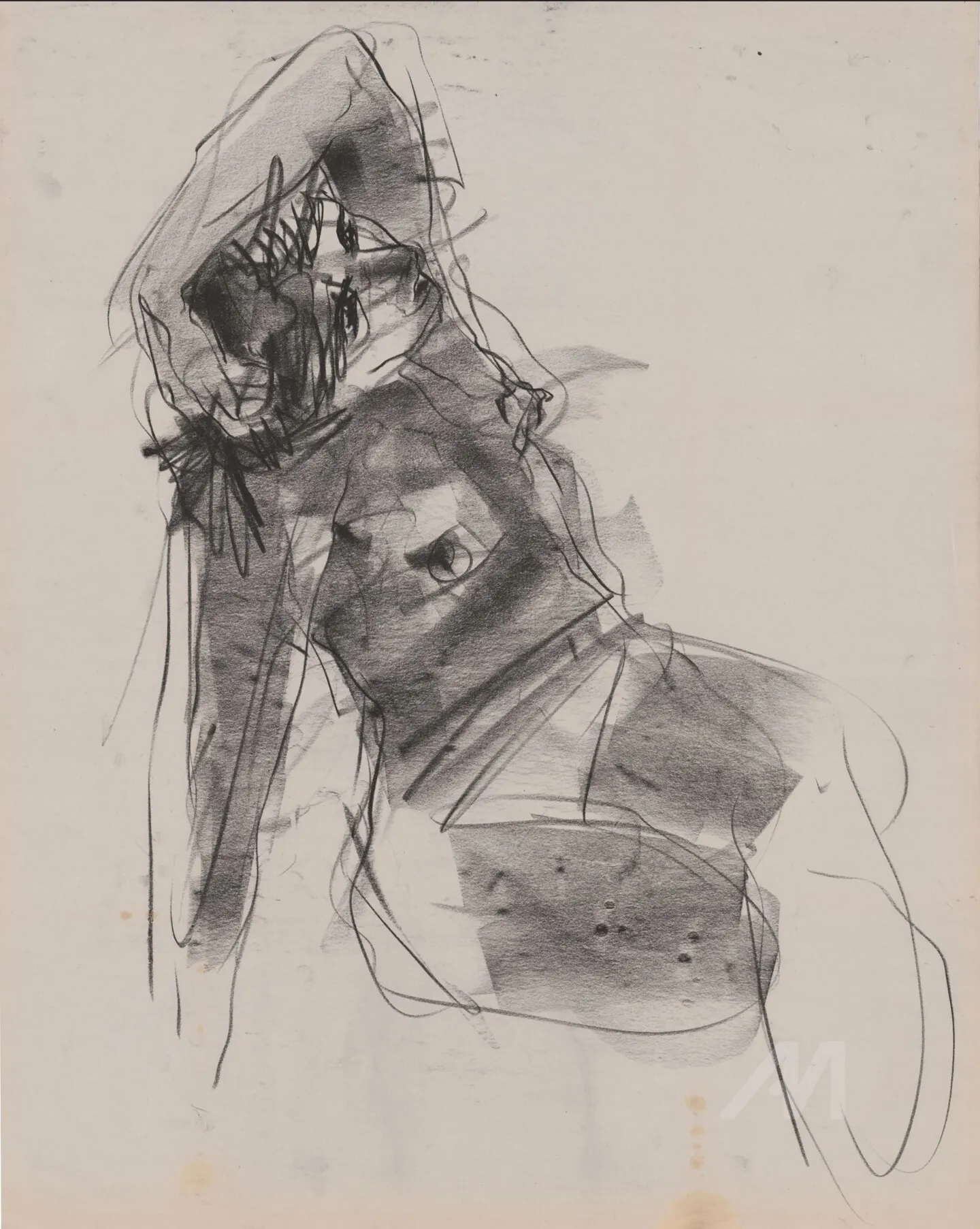 Sitting Model, charcoal on paper